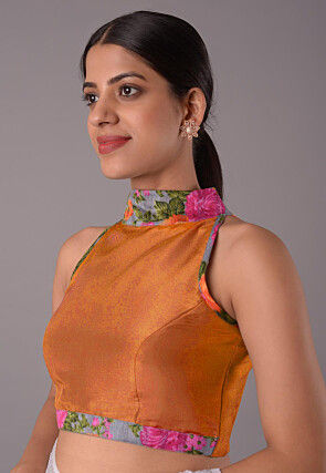 Printed Trim Crepe Blouse in Dark Orange