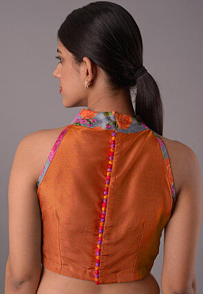 Printed Trim Crepe Blouse in Dark Orange