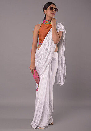 Printed Trim Crepe Blouse in Dark Orange