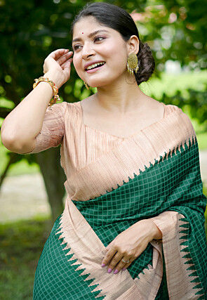 Printed Tussar Silk Saree in Green