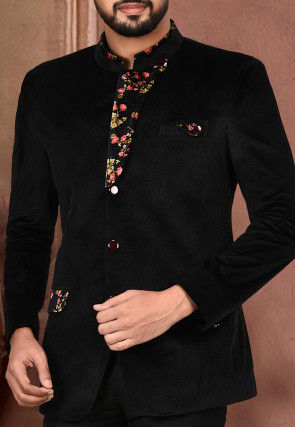 Printed Velvet Suit Set in Black