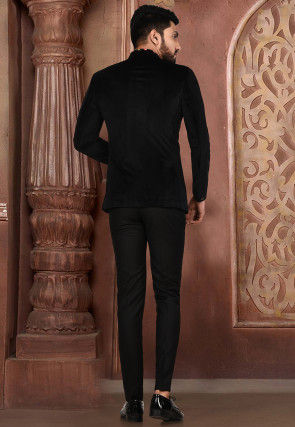 Printed Velvet Suit Set in Black