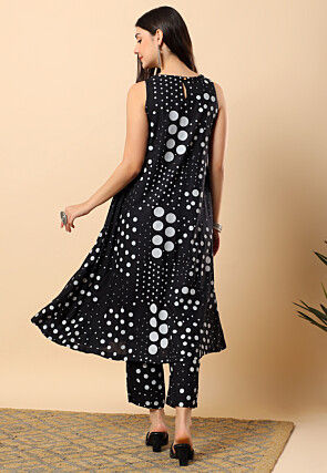 Printed Viscose Cotton Co Ord Set in Black
