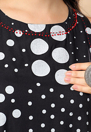 Printed Viscose Cotton Co Ord Set in Black