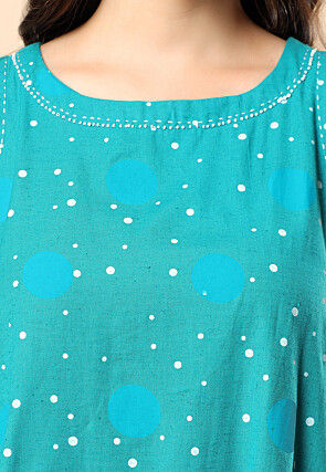 Printed Viscose Cotton Co Ord Set in Teal Blue