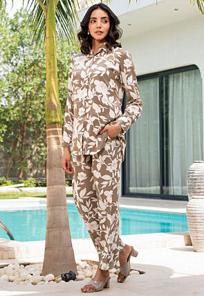 Printed Viscose Rayon Co Ord Set in Fawn