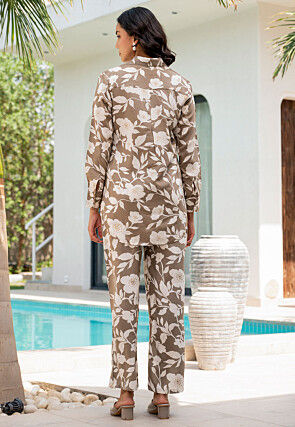 Printed Viscose Rayon Co Ord Set in Fawn