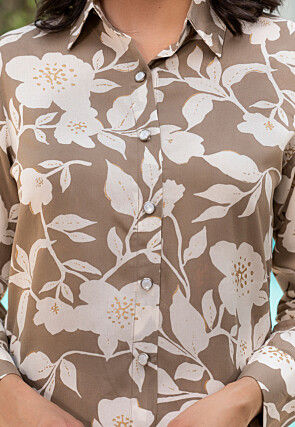 Printed Viscose Rayon Co Ord Set in Fawn