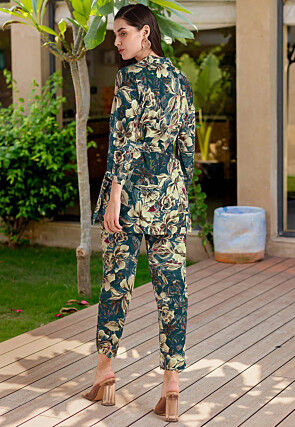 Printed Viscose Rayon Co Ord Set in Teal Blue