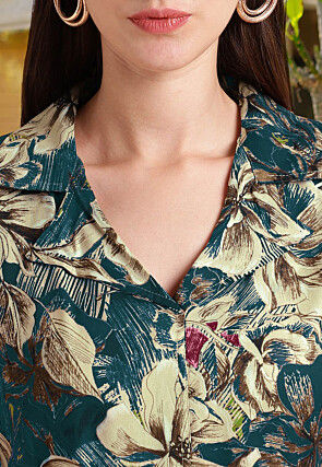 Printed Viscose Rayon Co Ord Set in Teal Blue