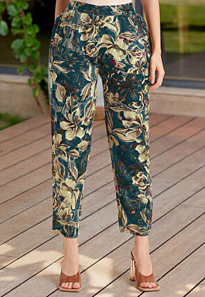 Printed Viscose Rayon Co Ord Set in Teal Blue