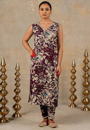 Printed Viscose Rayon Co Ord Set in Violet
