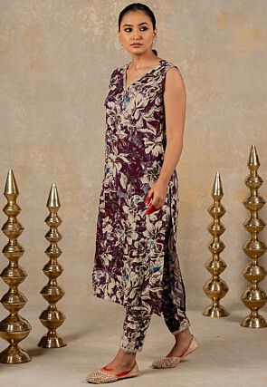 Printed Viscose Rayon Co Ord Set in Violet