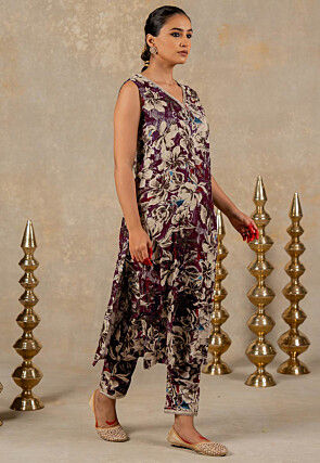 Printed Viscose Rayon Co Ord Set in Violet