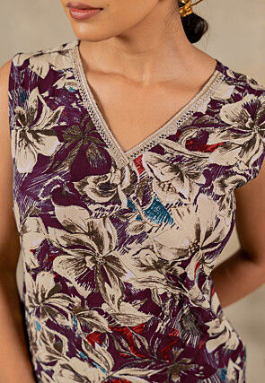 Printed Viscose Rayon Co Ord Set in Violet