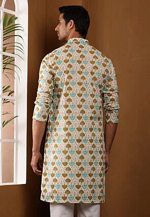 Printed Viscose Rayon Kurta in Cream