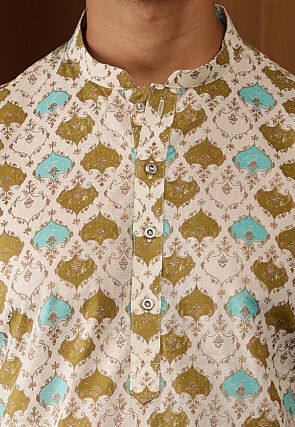 Printed Viscose Rayon Kurta in Cream