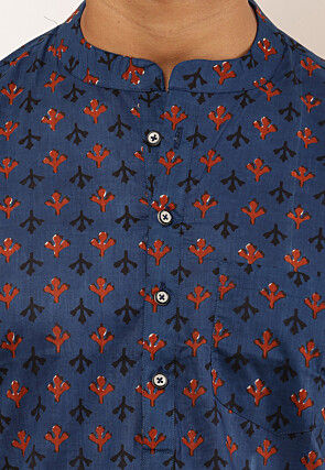 Printed Viscose Rayon Kurta in Dark Blue