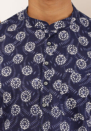 Printed Viscose Rayon Kurta in Navy Blue