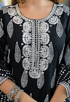 Printed Viscose Rayon Pakistani Suit in Black