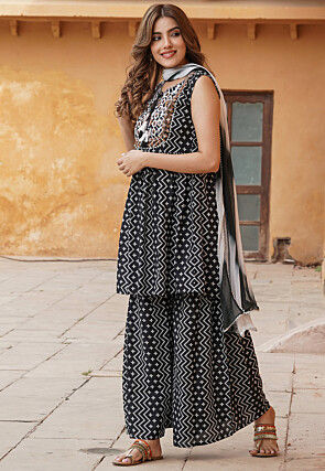 Printed Viscose Rayon Pakistani Suit in Black