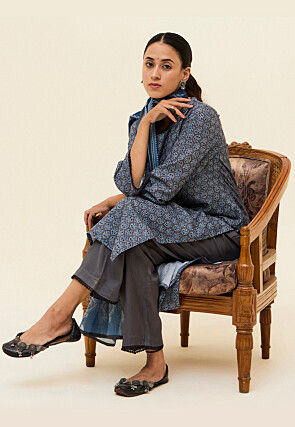 Printed Viscose Rayon Pakistani Suit in Grey