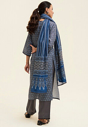 Printed Viscose Rayon Pakistani Suit in Grey