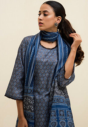 Printed Viscose Rayon Pakistani Suit in Grey