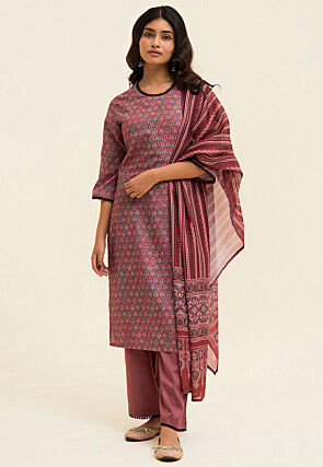 Printed Viscose Rayon Pakistani Suit in Purple