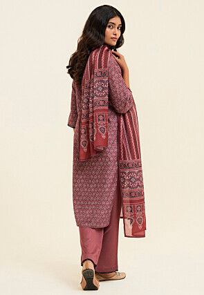 Printed Viscose Rayon Pakistani Suit in Purple