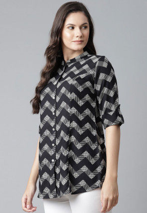 Printed Viscose Rayon Shirt in Black