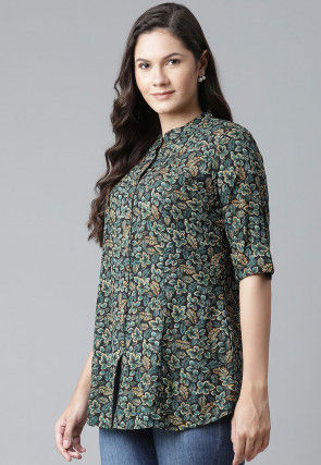 Printed Viscose Rayon Shirt in Black