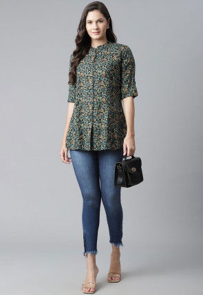 Printed Viscose Rayon Shirt in Black