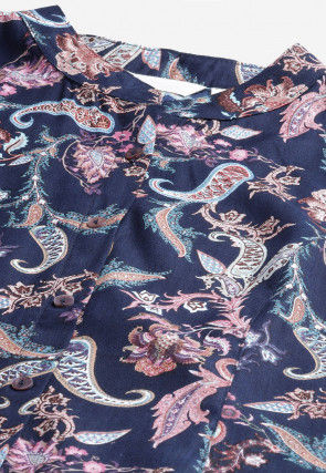 Printed Viscose Rayon Shirt in Dark Blue