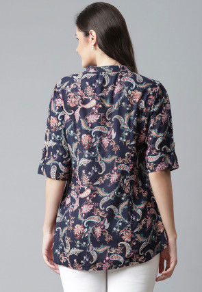 Printed Viscose Rayon Shirt in Dark Blue
