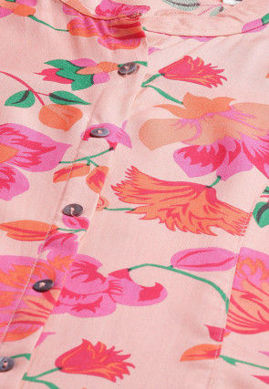 Printed Viscose Rayon Shirt in Peach