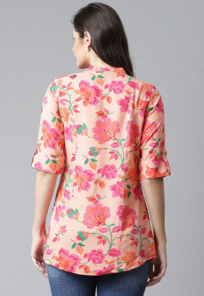 Printed Viscose Rayon Shirt in Peach