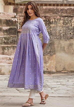 Printed Viscose Rayon Straight Kurta in Light Purple