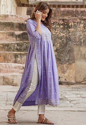 Printed Viscose Rayon Straight Kurta in Light Purple