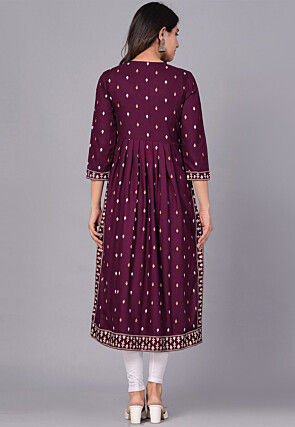 Printed Viscose Rayon Straight Kurta in Violet