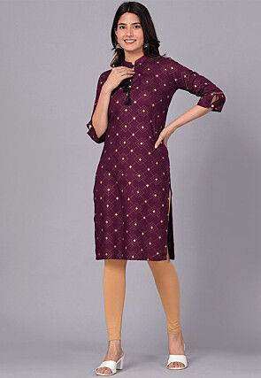 Printed Viscose Rayon Straight Kurta in Violet