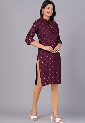 Printed Viscose Rayon Straight Kurta in Violet