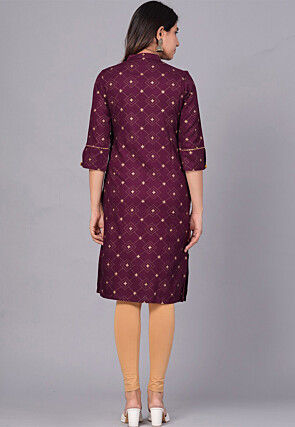 Printed Viscose Rayon Straight Kurta in Violet