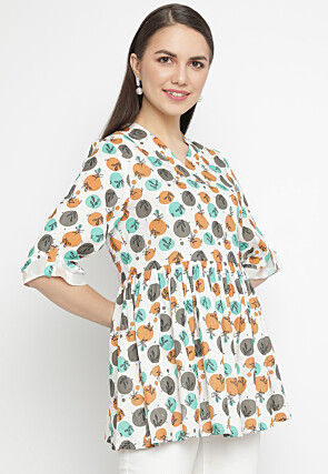 Printed Viscose Rayon Top in Off White