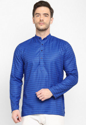 Printed Viscose Short Kurta in Blue