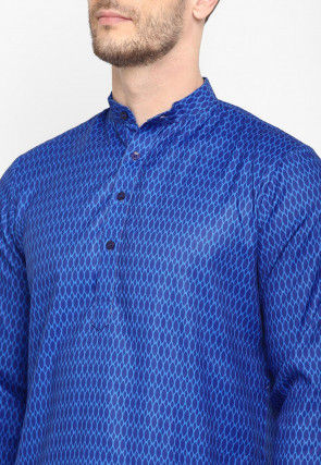 Printed Viscose Short Kurta in Blue
