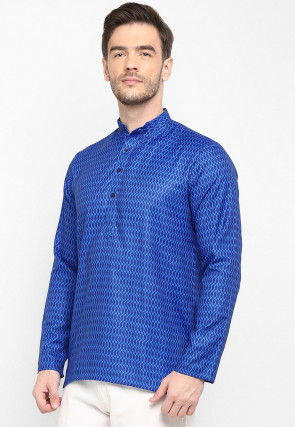Printed Viscose Short Kurta in Blue