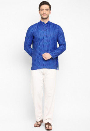 Printed Viscose Short Kurta in Blue