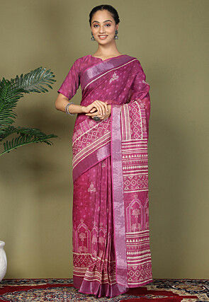 Pre-Stitched Cotton Saree in Fuchsia