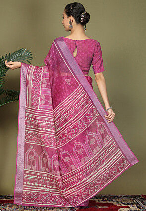 Pre-Stitched Cotton Saree in Fuchsia
